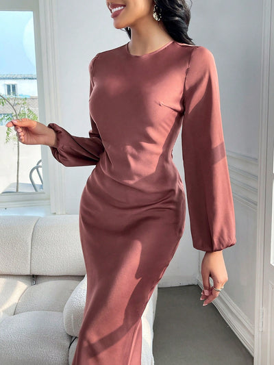 Elegantly Classic: Solid Bishop Sleeve Mermaid Hem Dress