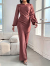 Elegantly Classic: Solid Bishop Sleeve Mermaid Hem Dress