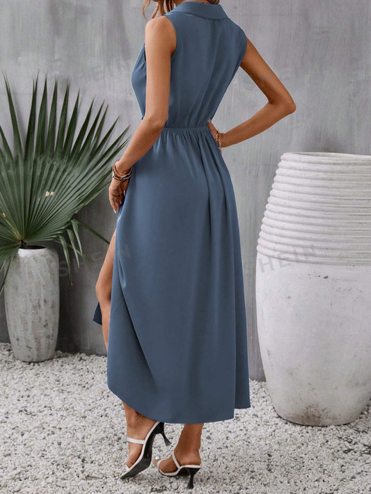 Chic and Simple: Classic V-Neck Sleeveless Split Dress