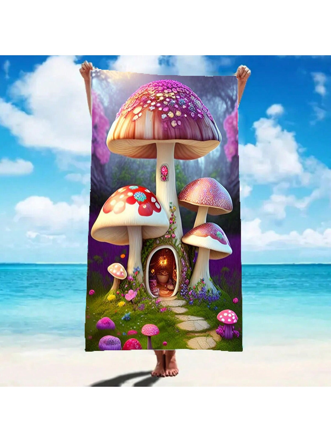 Stay stylish and dry at the beach with our Pretty in Pink: Oversized Mushroom <a href="https://canaryhouze.com/collections/towels" target="_blank" rel="noopener">Beach Towel</a>. Made with lightweight, windproof material, this towel dries quickly and provides ample coverage. Perfect for lounging in the sun, you'll love its oversized and whimsical mushroom design.