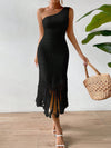 Glamorous Glimpse: One-Shoulder Fringe Hem Dress