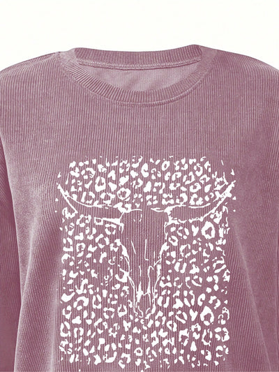 Leopard & Bull Head Print Sweatshirt: Cozy and Stylish!