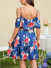 Romantic Flower Printed Off-The-Shoulder Ruffle Strap Summer Dress