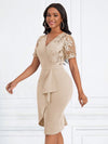 Sequin Sparkle: Lady Contrast Sleeve Ruffle Trim Bodycon Dress