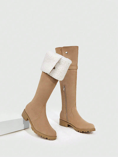 Cozy Chic: Furry Thick Sole Brown Boots for Stylish Spring & Autumn Adventures