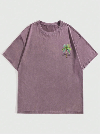Street Life Men's Pink Coconut Tree Letter Print Short Sleeve T-Shirt