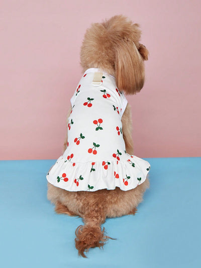 Fruity Fun Pet Dress: Avocado, Lemon, Watermelon, Banana Pattern with Leash Buckle