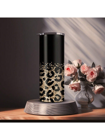 20oz Stainless Steel Leopard Print Water Bottle with Lid and Straw - Insulated Tumbler for Summer and Winter - Perfect Outdoor Travel Accessory and Valentine's Day Gift