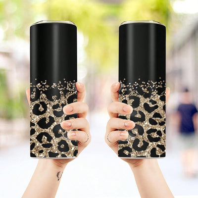 20oz Stainless Steel Leopard Print Water Bottle with Lid and Straw - Insulated Tumbler for Summer and Winter - Perfect Outdoor Travel Accessory and Valentine's Day Gift