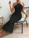 Chic & Flirty Halter Neck Fringed Hem Dress for Effortless Holiday Style