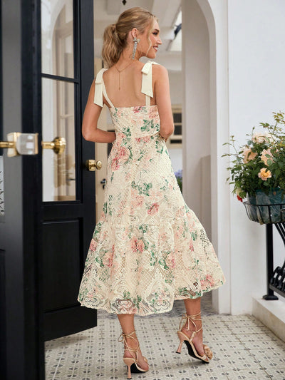 Floral Fantasy: Women's Elegant Lace Fish Tail Dress for Summer