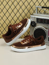 Rose Gold Mirror Leather Women's Skateboarding Shoes: Stylish Comfort for Outdoor Adventures