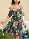 Romantic Flower Printed Off-The-Shoulder Ruffle Strap Summer Dress