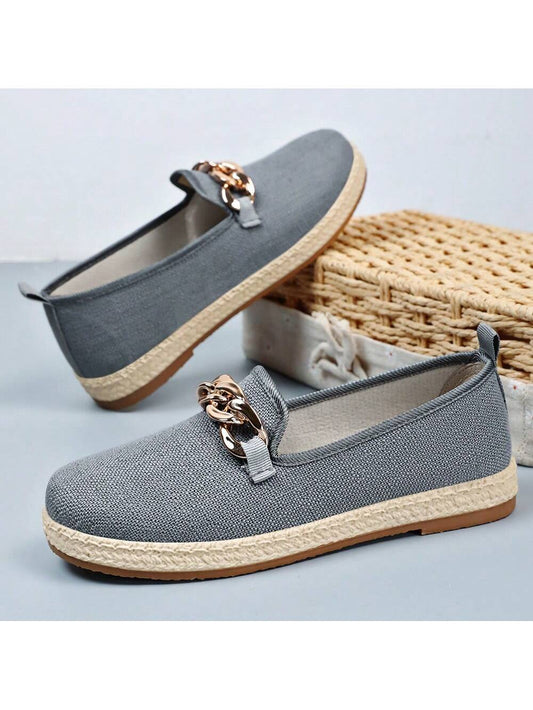 Chic Chain Accent Slip-On Canvas Shoes for Women - Elevate Your Casual Style!