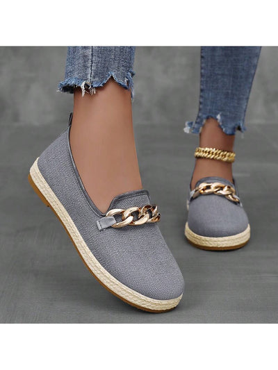 Chic Chain Accent Slip-On Canvas Shoes for Women - Elevate Your Casual Style!