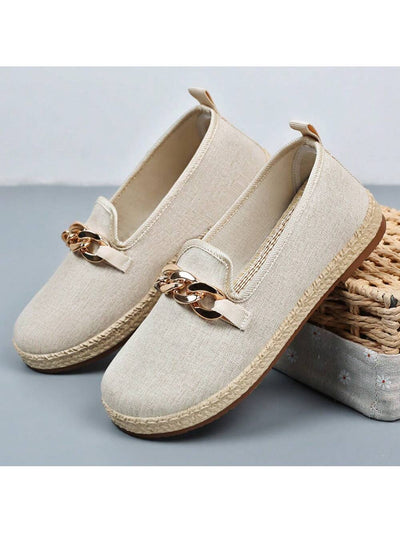 Chic Chain Accent Slip-On Canvas Shoes for Women - Elevate Your Casual Style!