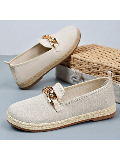 Chic Chain Accent Slip-On Canvas Shoes for Women - Elevate Your Casual Style!