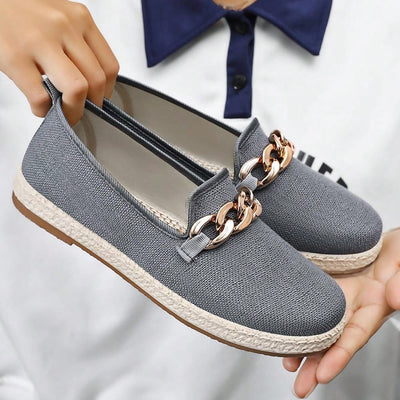 Chic Chain Accent Slip-On Canvas Shoes for Women - Elevate Your Casual Style!