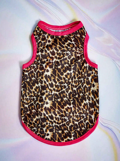 Stylish Leopard Print Pet Vest: Rose Red Color Block Design for Cats and Dogs