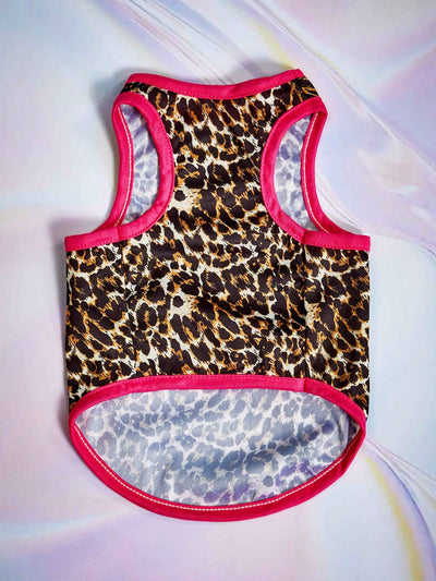 Stylish Leopard Print Pet Vest: Rose Red Color Block Design for Cats and Dogs