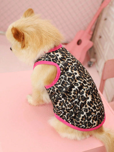 Stylish Leopard Print Pet Vest: Rose Red Color Block Design for Cats and Dogs