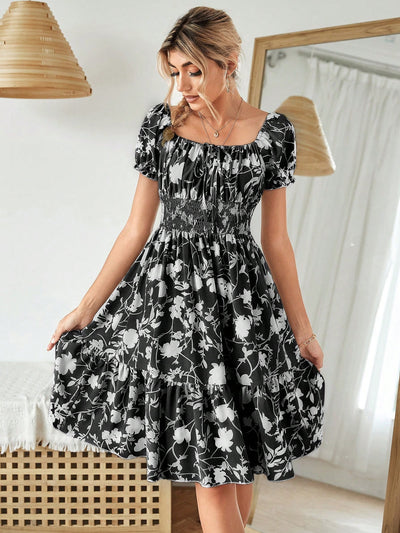 Bohemian Bliss: Floral Print Tie-Front Ruffle Hem Dress