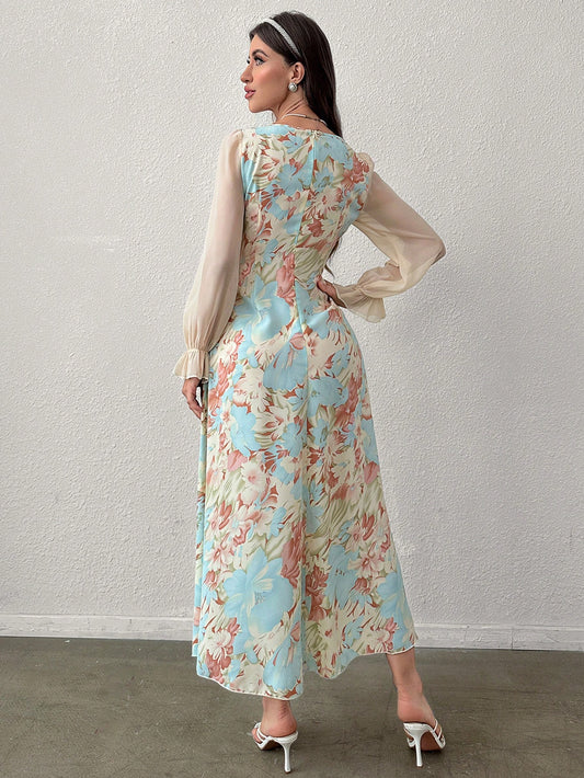 Blooming Beauty: Women's Floral Printed Long Dress - Perfect for Vacation