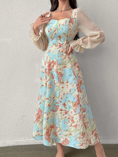 Blooming Beauty: Women's Floral Printed Long Dress - Perfect for Vacation