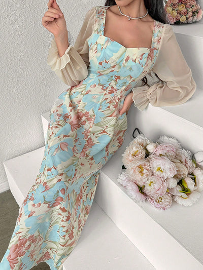 Blooming Beauty: Women's Floral Printed Long Dress - Perfect for Vacation