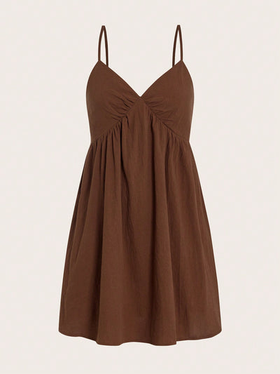 Effortlessly Chic: Brown Woven Spaghetti Strap Summer Dress