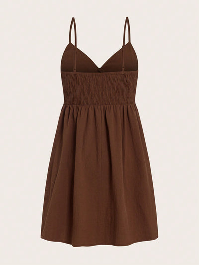 Effortlessly Chic: Brown Woven Spaghetti Strap Summer Dress