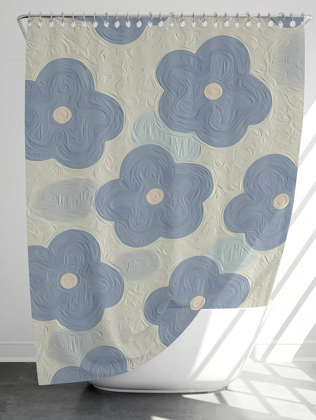 This Beautiful Blue Flower Oil Painting Printed Shower Curtain is the perfect addition to your bathroom decor. The modern style will add a touch of elegance to any space, while the oil painting design adds a unique and artistic touch. Made with high-quality materials, this shower curtain is durable and functional. Elevate your bathroom with this beautiful and stylish addition.