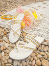 Chic and Comfortable White Flat Sandals with Metal Chain and Toe Clip for Women