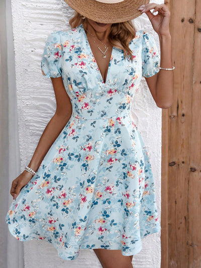 Floral Dreams: Embrace Summer in Style with the Allover Floral Print Puff Sleeve Dress