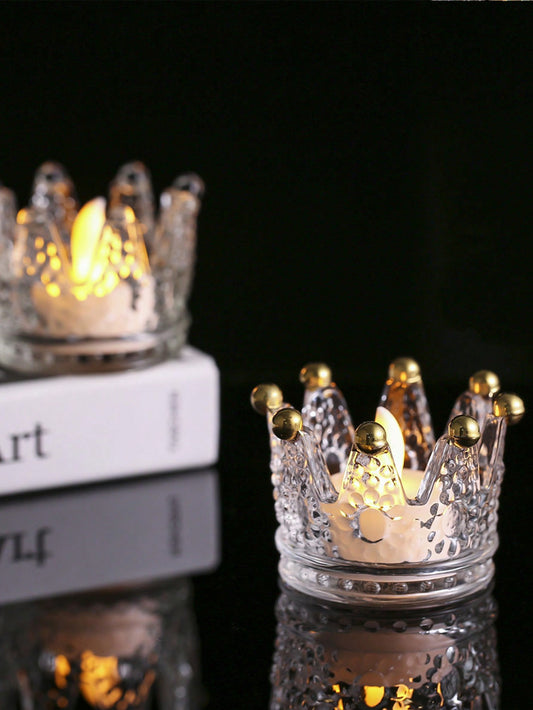 Regal Crystal Crown Candle Holder in Gold