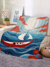 Romantic Style Lightweight Plush Boat Pattern Flannel Blanket - Perfect for Bed, Sofa, and Chair Decoration or as A Gift