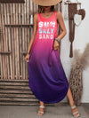 Vacation Vibes Maxi Dress: Women's Summer Gradient Letter Printed Sleeveless