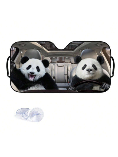 Adorable Panda Driving Printed Car Sunshade: The Perfect Father/Mother Day Holiday Gift