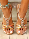 Vacation-Ready Beaded Flat Sandals: Stylish Solid Color for Women and Students