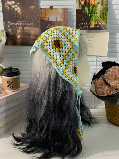 Vintage Country Flowers Crochet Knit Triangle Scarf - Handmade All Season Headband and Shawl