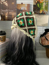 Vintage Country Flowers Crochet Knit Triangle Scarf - Handmade All Season Headband and Shawl