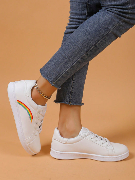 Line Soled White Sneakers: Casual Sports Fashion