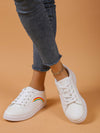 Line Soled White Sneakers: Casual Sports Fashion