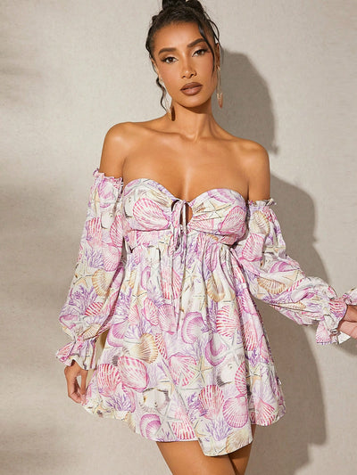 This stunning Seashell Sweetheart dress features an off-shoulder design with a beautiful cut-out detail. Made with high-quality materials, this dress offers a perfect blend of elegance and comfort. The unique design and expert craftsmanship make it a must-have for any fashion-forward individual.