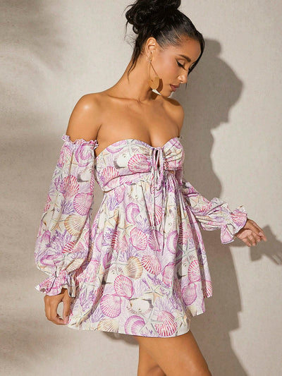 Seashell Sweetheart: Off-Shoulder Dress with Cut-out Detail