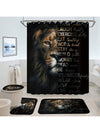 Lion Letter Pattern Bathroom Set: Shower Curtain, Rug, Mat, Lid Pad - Black Polyester Decorative Bathroom Accessories