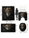 Lion Letter Pattern Bathroom Set: Shower Curtain, Rug, Mat, Lid Pad - Black Polyester Decorative Bathroom Accessories