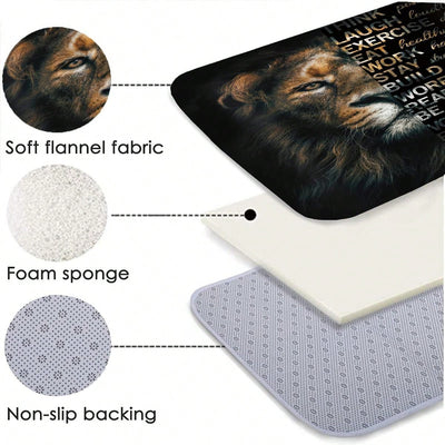 Lion Letter Pattern Bathroom Set: Shower Curtain, Rug, Mat, Lid Pad - Black Polyester Decorative Bathroom Accessories