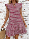 Geometric Summer Chic: Women's Tie Collar Ruffle Hem Dress