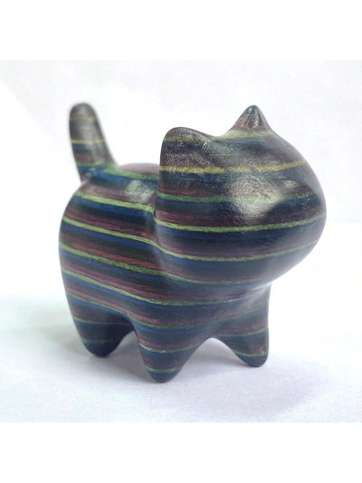 Colorful Wooden Carved Little Cat Model: Perfect Birthday Surprise Gift